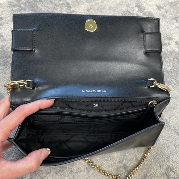 Michael Kors Bellamie Black Leather Cool Embellished Leather Bag Chain Crossbody - Picture 14 of 17